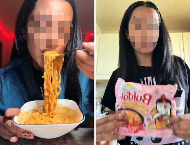 최근 10만 팔로워를 보유한 하베리아 와심은 최근 자신의 소셜미디어 계정에 불닭볶음면 소송 내용이 담긴 영상을 올렸다. 이 여성은 지난달 31일에도 불닭볶음면 탓에 병원에 입원했다는 소식을 전했으나 이후에도 불닭볶음면을 먹는 모습을 공개했다. [사진=SNS]