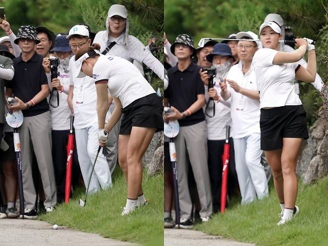 김민솔이 카트 도로에 놓인 공을 빼내고 있다. MHN스포츠 제공