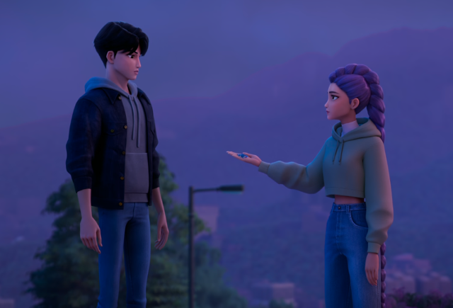 루미는 악령이지만 다정한 진우를 만나 오랜 믿음이 조금씩 흔들리기 시작한다. 넷플릭스 캡처