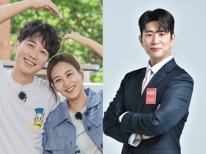 방송인 도경완·가수 장윤정 부부와 김진웅 KBS 아나운서. [LG헬로비전·인스타그램]