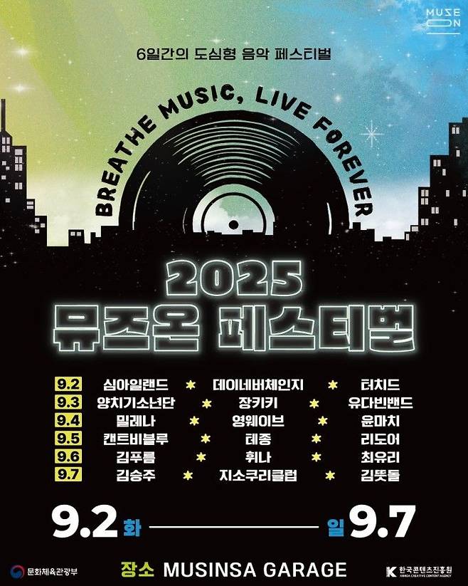 '2025 뮤즈온 페스티벌'  라인업 포스터. (한국콘텐츠진흥원 제공) *재판매 및 DB 금지
