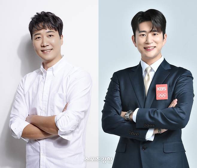 KBS 아나운서 출신 방송인 도경완(왼쪽)과 KBS 아나운서 김진웅. 경향신문 자료사진