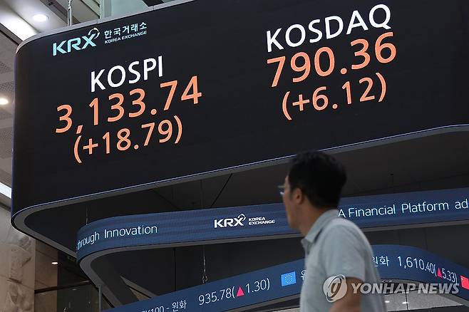 서울 여의도 한국거래소내 지수 현황판 [연합뉴스 자료사진. 재판매 및 DB 금지]