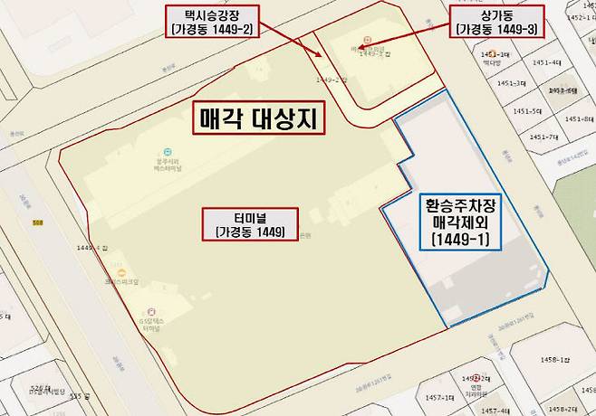 청주시가 노후화된 시외버스터미널를 민간 매각 추진한다. 사진은 위치도. (사진=청주시 제공)