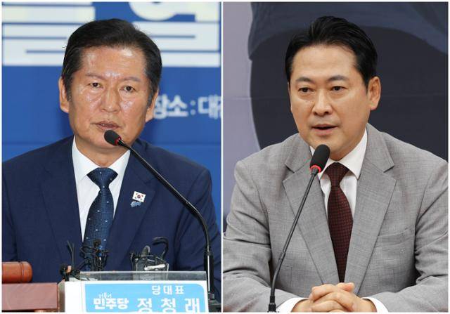 정청래 더불어민주당 대표, 장동혁 국민의힘 대표. 한국일보 자료사진
