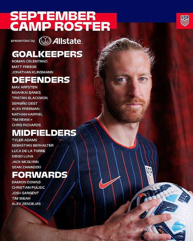 미국 축구대표팀 한국·일본전 대표팀 명단. /사진=미국축구연맹 SNS 캡처