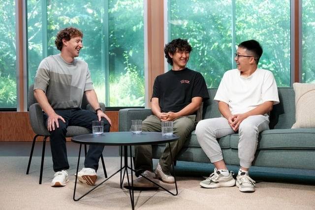 마크 저커버그 메타 CEO·알렉산더 왕 메타 최고AI책임자(CAIO)·자오셩자 메타초지능연구소 수석과학자. /마크 저커버그 스레드 캡처