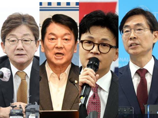 사진 왼쪽부터 유승민 안철수 한동훈 조경태. 한국일보 자료사진