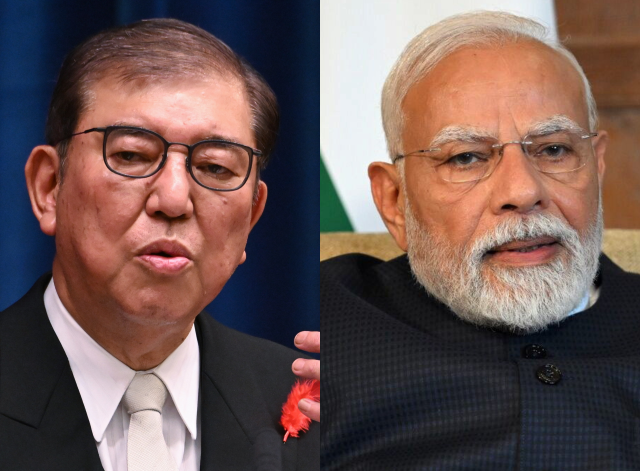 이시바 시게루(왼쪽) 일본 총리와 나렌드라 모디 인도 총리/연합뉴스