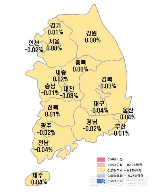 ▲ 8월 4주 아파트 매매가격지수 변동률/ 한국부동산원 제공