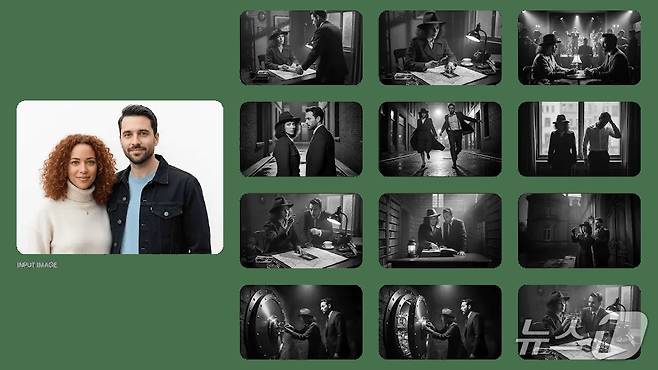 프롬프트-이 두 캐릭터가 등장하는 고전 흑백 필름 누아르 탐정 이야기로, 중독성 있게 흥미로운 12부작 이야기와 12개의 이미지를 만들어 주세요. 잃어버린 보물을 찾는 내용으로, 단서를 하나씩 발견하고 마지막에 보물을 찾게 됩니다. 이야기는 감정적 고저를 포함해 긴장감 넘치며, 마지막에는 큰 반전과 감동적인 결말로 끝나야 합니다. 이미지에는 글자나 텍스트를 포함하지 않고, 순수하게 시각적 요소만으로 이야기를 전달해 주세요.(구글 제공)