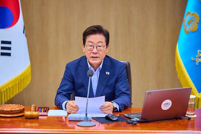 이재명 대통령이 29일 서울 용산 대통령실 청사에서 열린 임시 국무회의에서 발언을 하고 있다. (대통령실 제공) 2025.8.29