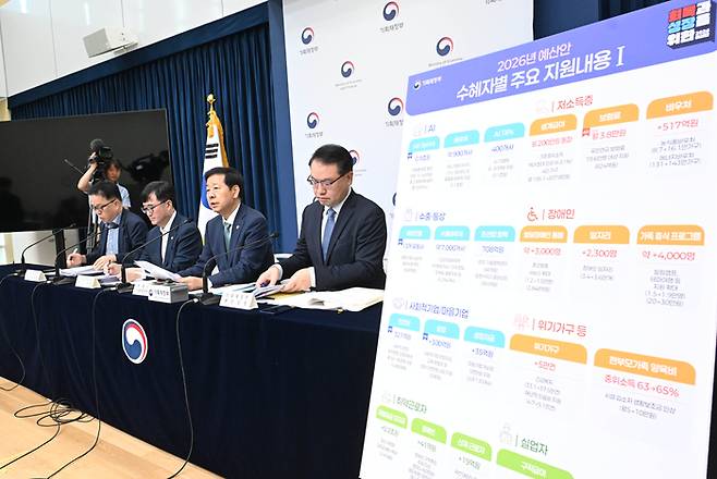 정부가 27일 정부세종청사에서 2026년도 예산안 상세브리핑을 하고 있다.[기재부 제공]
