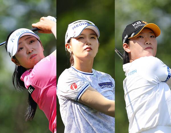 2025년 한국여자프로골프(KLPGA) 투어 제14회 KG 레이디스 오픈에 출전하는 유현조, 박현경, 방신실 프로. 사진제공=KLPGA