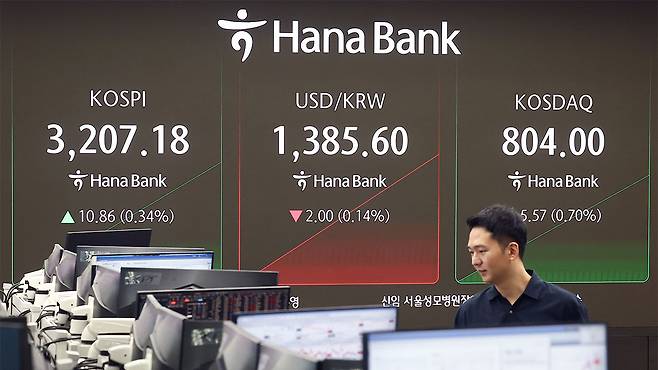 29일 오전 서울 중구 하나은행 본점 딜링룸 현황판에 코스피, 원/달러 환율, 코스닥 지수가 표시돼 있다.