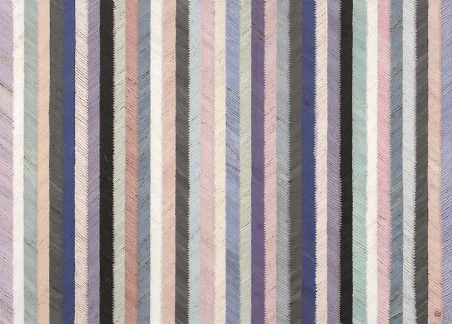 김민정, Zip, 2024, 한지에 혼합매체, 131 × 182 cm