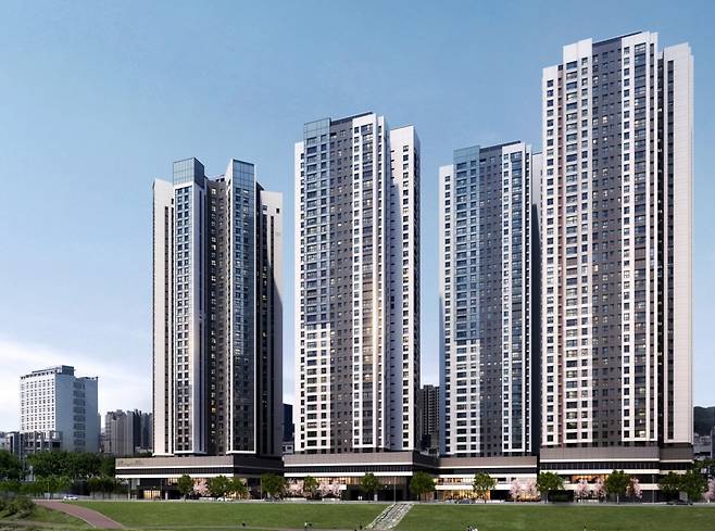 효성중공업 주택 브랜드 ‘해링턴플레이스’ 투시도. 향후 해당 브랜드에 KCC 콘크리트 중성화 방지 도료가 적용될 예정이다./사진제공=KCC