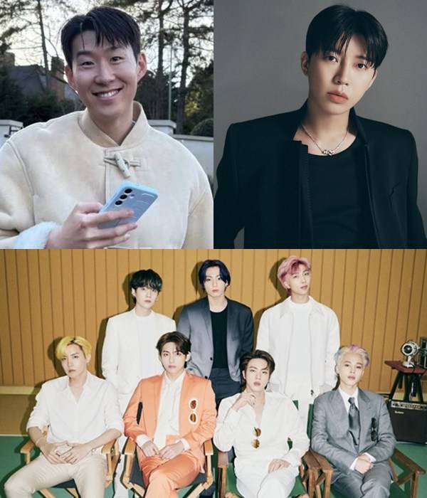 축구선수 손흥민/ⓒ손흥민 SNS, 가수 임영웅/ⓒ물고기뮤직, 방탄소년단(BTS/RM 진 슈가 제이홉 지민 뷔 정국)/ⓒ빅히트 뮤직