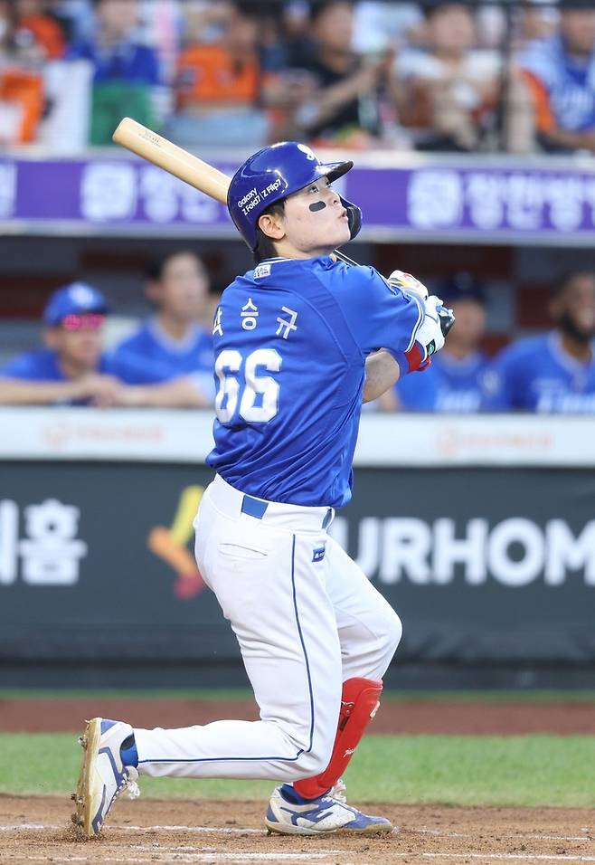 지난 30일 대전 한화생명이글스파크에서 열린 '2025 신한은행 SOL 뱅크 KBO리그'  삼성 라이온즈와 한화 이글스전에서 타석에 들어선 박승규. <삼성 라이온즈 제공>