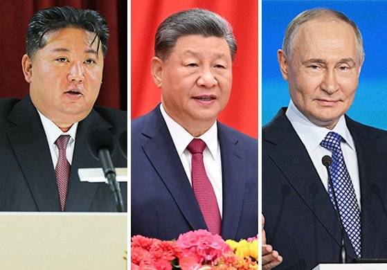(왼쪽부터) 김정은 북한 국무위원장, 시진핑 중국 국가주석, 블라디미르 푸틴 러시아 대통령.뉴스1