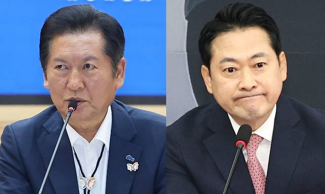 정청래 더불어민주당 대표(왼쪽), 장동혁 국민의힘 대표. 연합뉴스, 윤운식 선임기자 yws@hani.co.kr