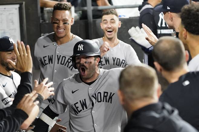 <yonhap photo-2874="">양키스가 31일 시카고 화이트삭스전에서 승리하며 7연승을 거뒀다. (AP Photo/David Banks)/2025-08-31 10:21:34/ <저작권자 ⓒ 1980-2025 ㈜연합뉴스. 무단 전재 재배포 금지, AI 학습 및 활용 금지></yonhap>