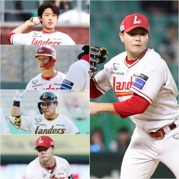 9월 1일 확대 엔트리 때 1군 콜업 예정인 홍대인(왼쪽 위부터 시계 방향으로) 박시후, 정동윤, 최준우, 이율예. SSG 제공