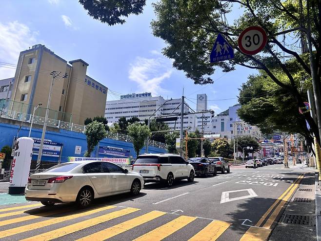 부산 백병원 앞 차량 정체 [독자 제공]
