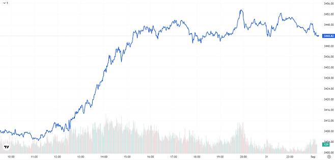 TV 국제 금시세(금값) 1.00% 상승 (3443달러)