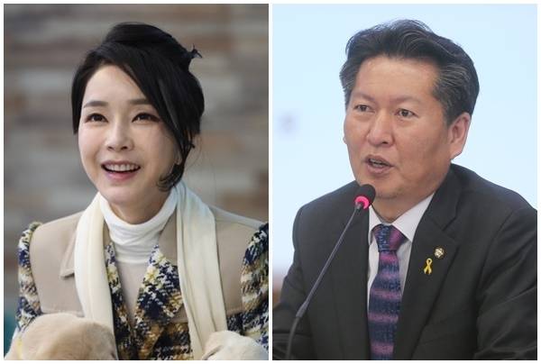 윤석열 전 대통령 부인 김건희씨(왼쪽)와 정청래 더불어민주당 대표. [대통령실 제공, 연합뉴스]