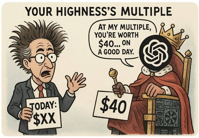 팔란티어의 주가 변동을 이끈 시트론리서치의 레포트에 실린 이미지. 팔란티어의 적정가는 40달러 수준이라고 지적하고 있다.