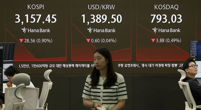 1일 오전 서울 중구 하나은행 본점 딜링룸에서 딜러들이 업무를 수행하고 있다./사진=뉴시스