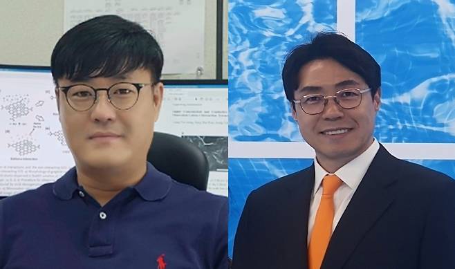 정승열(왼쪽) KERI 나노융합연구센터장과 이창근  JNC머트리얼즈 대표이사.[한국전기연구원 제공]