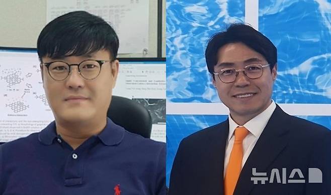 [창원=뉴시스]한국전기연구원(KERI) 역대 대표 연구 성과 중 하나인 '리튬이온전지용 실리콘·그래핀 복합 음극재' 제조 기술을 개발한 정승열 나노융합연구센터장(왼쪽)과 기술 이전을 받은 후 양산 설비를 구축한 JNC머트리얼즈 이창근 대표이사.(사진=한국전기연구원 제공) 2025.09.01. photo@newsis.com