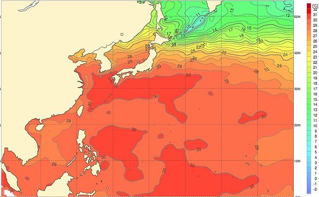 한반도 주변 해수면 온도 [기상청 제공]