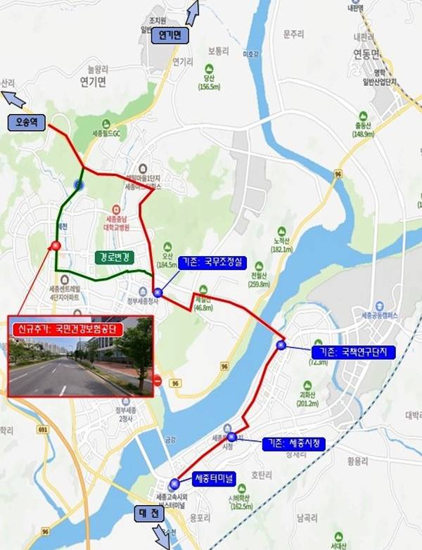 중간 정착지 추가된 세종시 시외버스 노선도 [세종시 제공. 재판매 및 DB 금지]