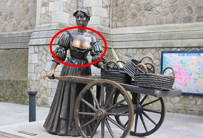 아일랜드 더블린 시의회가 관광객들이 도시의 상징으로 꼽히는 몰리 말론 동상(사진)의 가슴 부분을 만지지 못하도록 하기 위한 또 다른 조치를 내놓았다. 자료사진