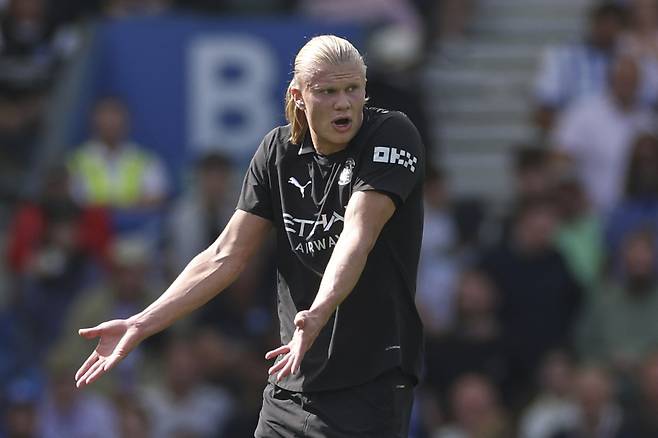 2025-2026시즌 프리미어리그 3라운드 맨시티 vs 브라이턴 경기에서 홀란. AP연합뉴스