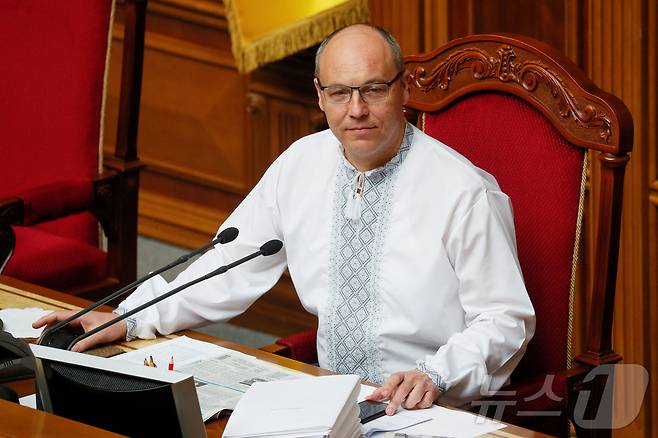 안드리 파루비 전 우크라이나 국회의장이 2019년 5월 16일 키이우 의사당에서 의회에 참석해 발언하고 있다. 2019.5.16 자료사진 ⓒ 로이터=뉴스1 ⓒ News1 강민경 기자