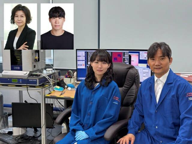 차세대 메모리 소자의 기록과 저장 원리를 규명한 KAIST 연구진. 왼쪽 위부터 차례로 신소재공학과 박상희 교수, 박성환 박사과정 공채원 박사과정, 홍승범 교수.(사진=KAIST)