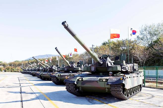 현대로템이 8월 폴란드 군비청과 2차 납품 계약을 체결한 폴란드 K2 전차(K2GF MBT). 현대로템은 2일(현지 시간) 폴란드 키엘체에서 열리는 ‘제33회 폴란드 국제방산전시회(MSPO)’에서 해당 전차를 전시한다. 현대로템 제공