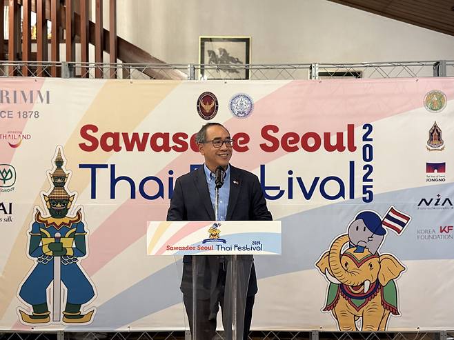 Thai Ambassador to Korea Tanee Sangrat speaks during an event held at his residence in Yongsan District, central Seoul to celebrate upcoming Sawasdee Seoul Thai Festival 2025, on Sept. 1. [LEE SOO-JUNG]