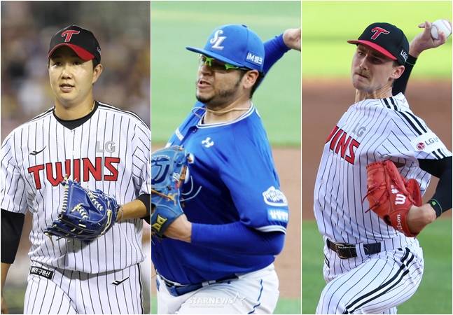 유영찬(왼쪽부터), 후라도, 톨허스트. /사진=LG 트윈스, 강영조 선임기자