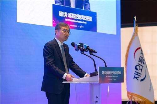 제11차 세계한인정치인포럼 만찬사하는 조현 외교부 장관 [외교부 제공]