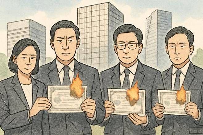 정치권이 '자사주 소각 의무화'를 담은 3차 상법 개정안을 추진하면서, 최근 국내 주요 대기업 지주사들이 잇따라 자사주 소각에 나서고 있다. ⓒ데일리안 AI 이미지 삽화