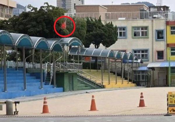 최근 서울 용산구 한 초등학교에 중국 국기가 게양돼 논란이 불거져 학교 측이 해명에 나섰다. 사진은 서울 용산구 한 초등학교에 '오성홍기'가 걸린 모습. /사진=온라인 커뮤니티 캡처