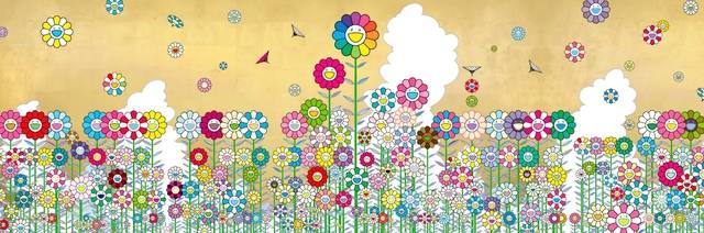 무라카미 다카시의 ‘황금빛 하늘 아래 여름방학 꽃들’(2025).   가고시안 제공