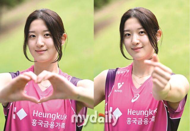 이다현이 흥국생명의 핑크 유니폼을 입고 새 출발을 알렸다./송일섭 기자