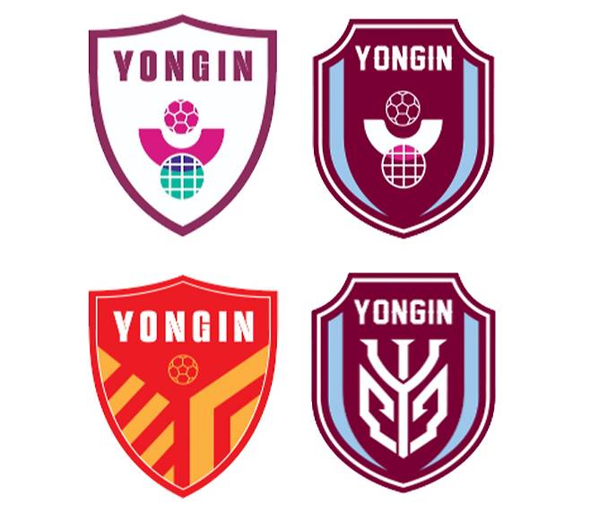 용인시민축구단 엠블럼 후보. 왼쪽 위부터 시계 방향으로 A안 '축구로 하나되는 시민의 열정과 반도체 산업으로 대표되는첨단 미래도시 용인의 비전을 함께 품은 시민구단', B안 '전통적 스포츠의 가치와 미래 산업의 혁신이 결합해, 승리를 넘어 도시와 시민, 그리고 미래를 함께 발전시키는 구단', D안 '방패 속 'Y'와 'I'는 용인을, 중앙의 용 머리는 용인FC의 강인함과 도전 정신을 담아 구단이 추구하는 용맹·단결·승리', C안 용인을 상징하는 'Y'를 바탕으로 시민의 열정과 미래로 뻗어나가는 비전을 담아 축구로 성장하고 도약 하는 구단. /사진=용인시민축구단 제공.