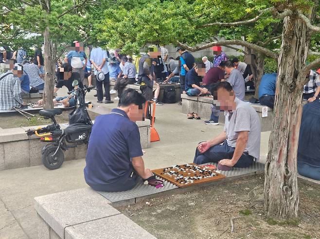 지난 3일 서울 종로구 종묘광장공원에 사람들이 바둑을 두며 시간을 보내는 중이다./사진=박상혁 기자.
